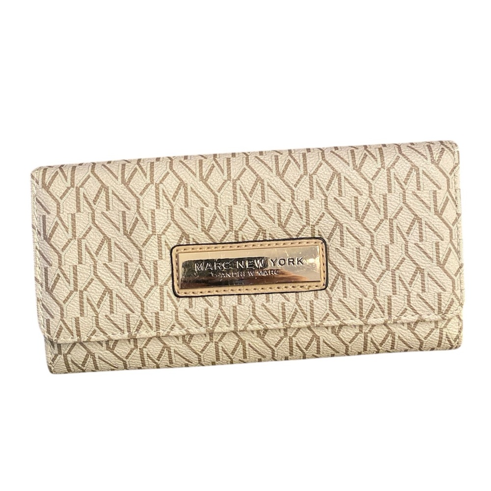 Marc New York EUC Logo Full-Size Wallet, Tan & Gold, Card & Coin Holder